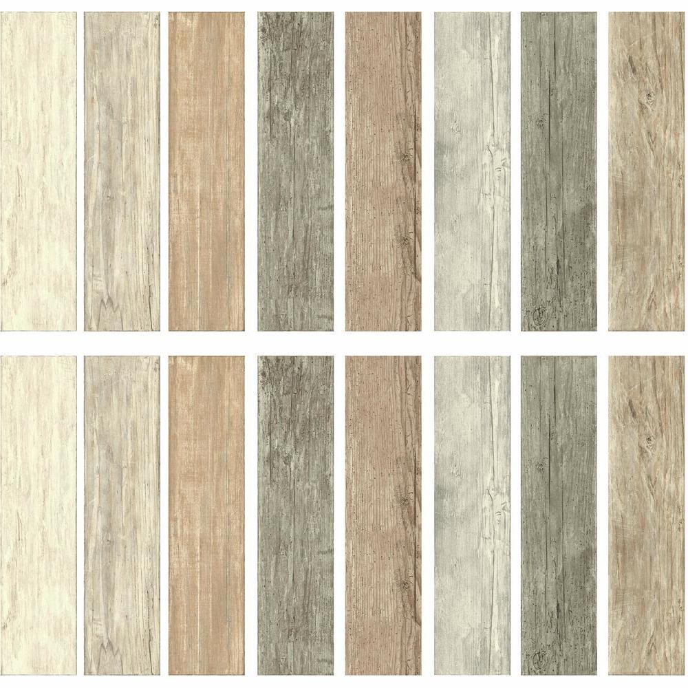 Distressed Barn Wood Plank Peel and Stick Wall Decals Wall Decals RoomMates Tan  