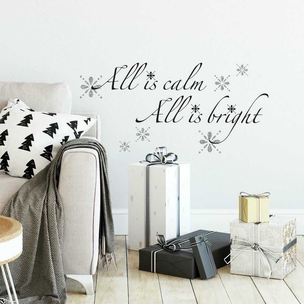 All is Calm, All is Bright Peel and Stick Wall Quote Decals with Glitter Wall Decals RoomMates   