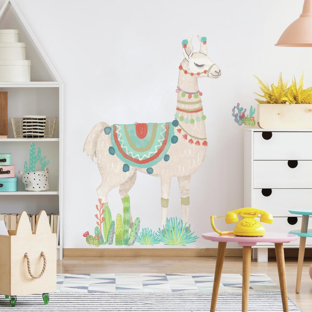 Watercolor Llama Peel and Stick Giant Wall Decals Wall Decals RoomMates   