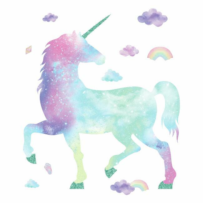 Galaxy Unicorn Peel and Stick Giant Wall Decal with Glitter Wall Decals RoomMates   