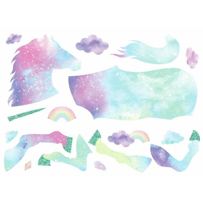 Galaxy Unicorn Peel and Stick Giant Wall Decal with Glitter Wall Decals RoomMates   