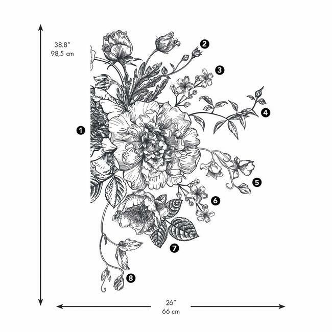Black and White Peony Peel and Stick Giant Wall Decals Wall Decals RoomMates   
