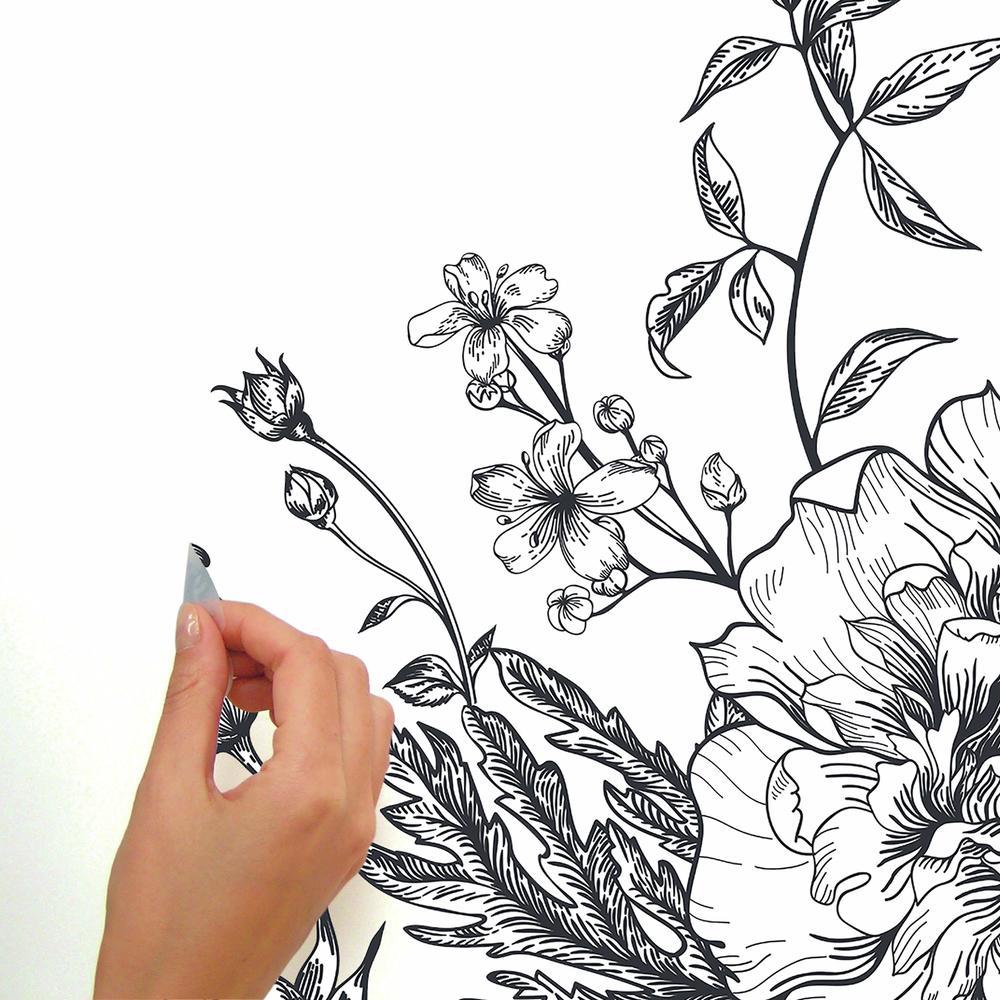 Black and White Peony Peel and Stick Giant Wall Decals Wall Decals RoomMates   