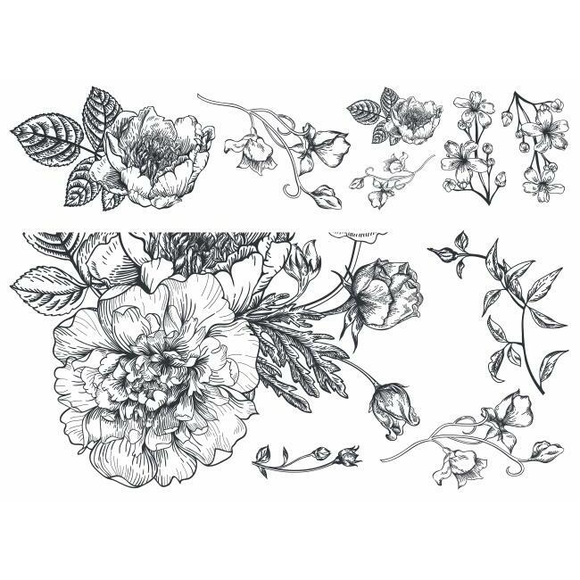 Black and White Peony Peel and Stick Giant Wall Decals Wall Decals RoomMates   