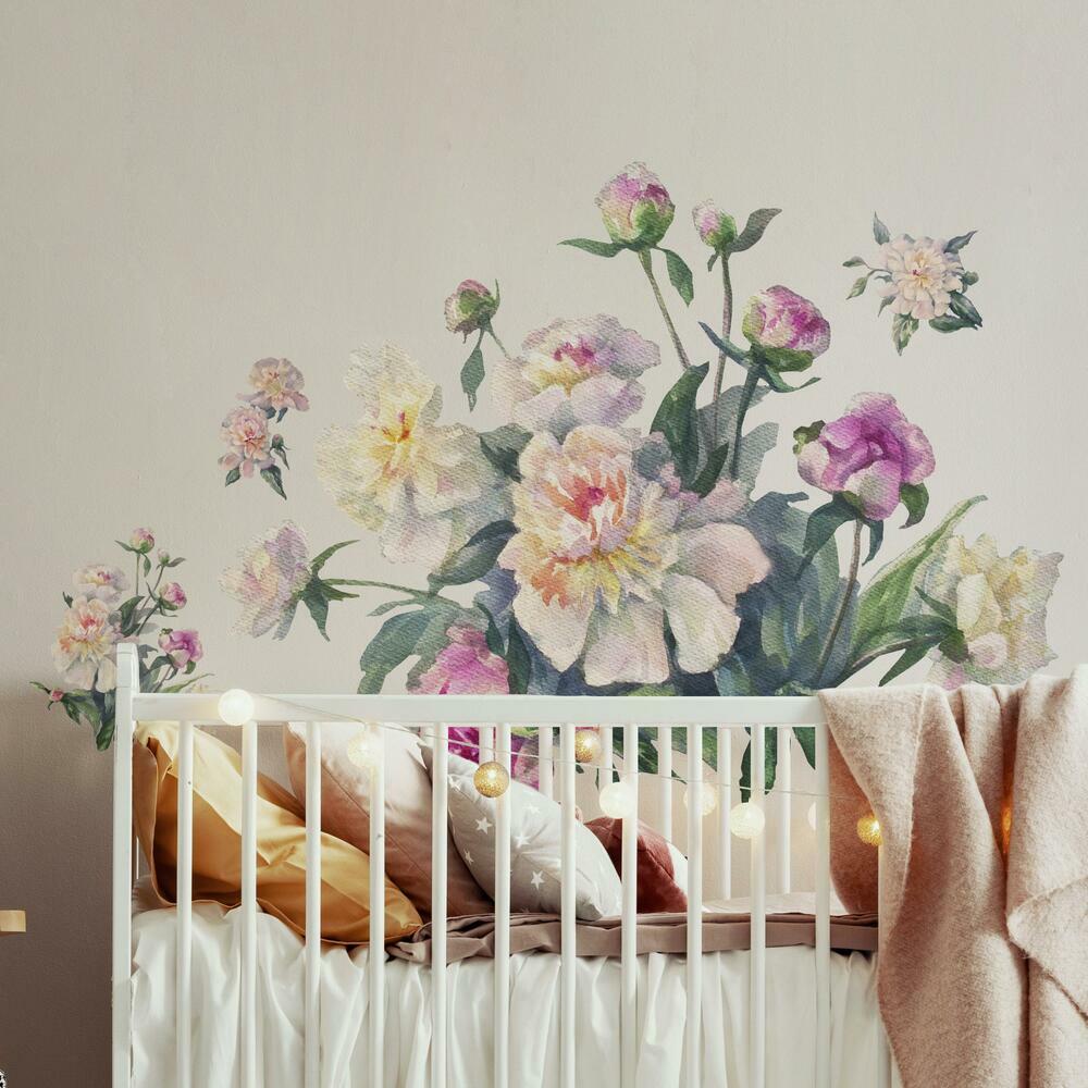 White and Pink Floral Bouquet Peel and Stick Giant Wall Decals Wall Decals RoomMates   