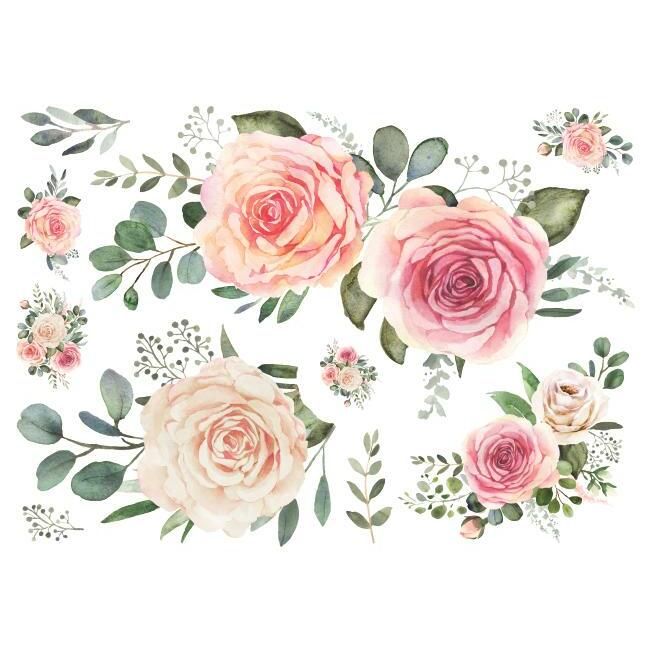Pink Roses Peel and Stick Giant Wall Decals Wall Decals RoomMates   