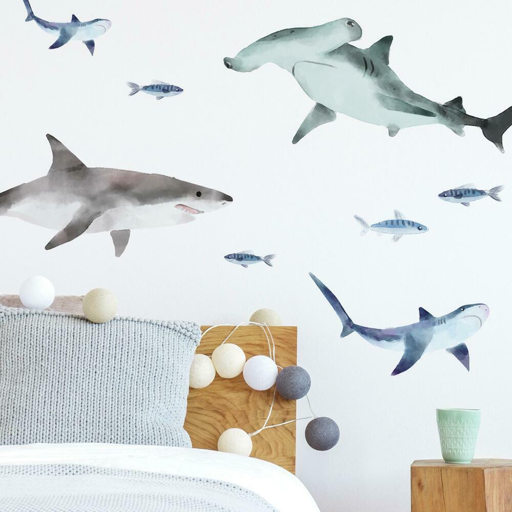Sharks Peel and Stick Wall Decals Wall Decals RoomMates   
