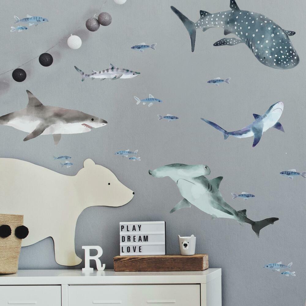 Sharks Peel and Stick Wall Decals Wall Decals RoomMates   