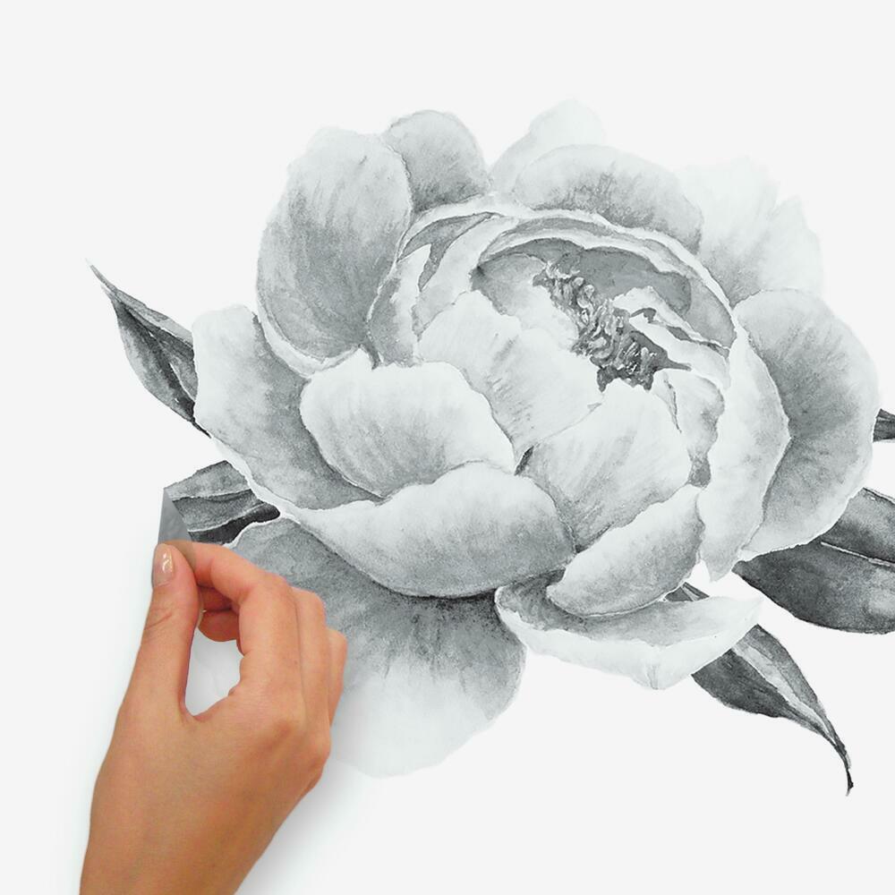 Black Peonies Peel and Stick Giant Wall Decals Wall Decals RoomMates   