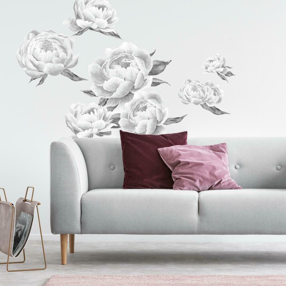 Black Peonies Peel and Stick Giant Wall Decals Wall Decals RoomMates   