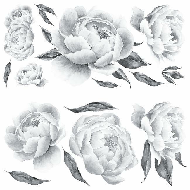 Black Peonies Peel and Stick Giant Wall Decals Wall Decals RoomMates   