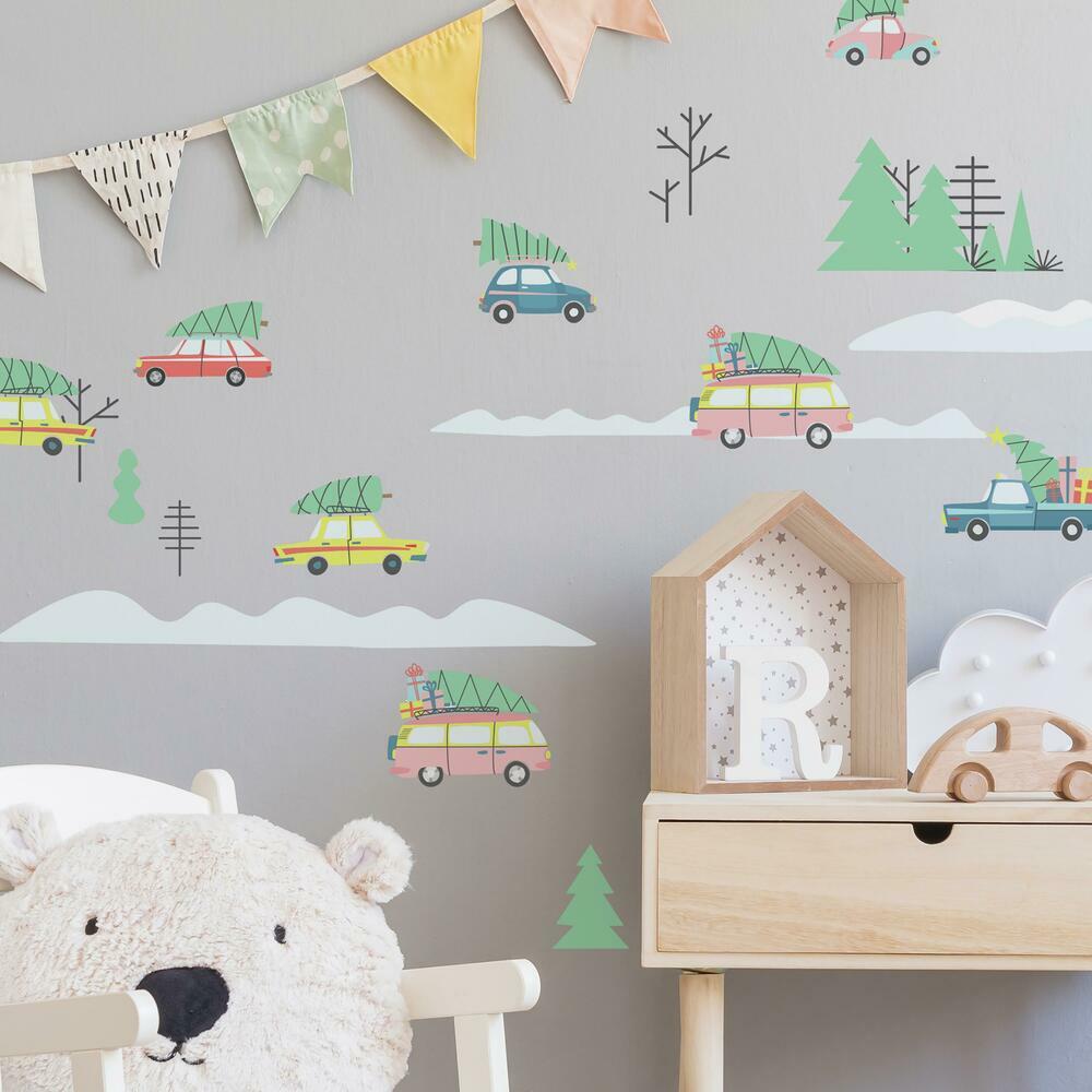 Retro Christmas Cars Peel and Stick Wall Decals Wall Decals RoomMates   