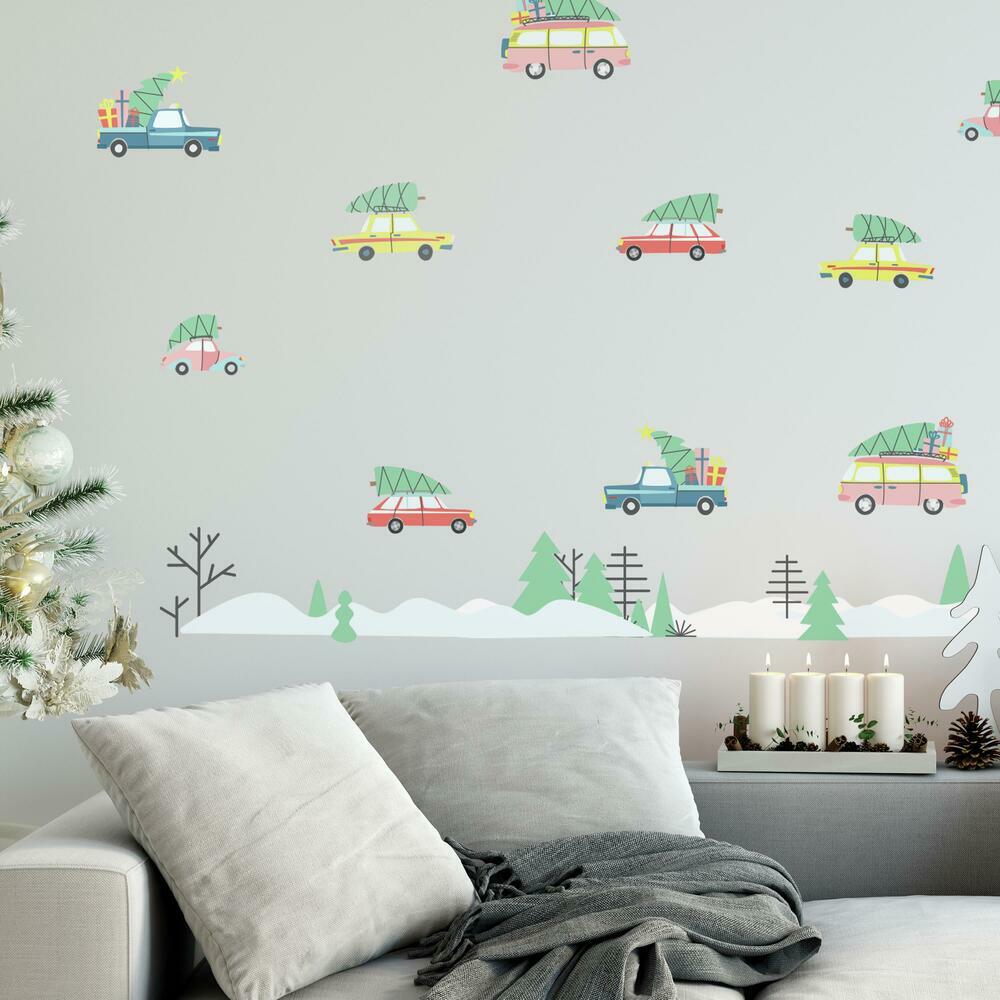 Retro Christmas Cars Peel and Stick Wall Decals Wall Decals RoomMates   
