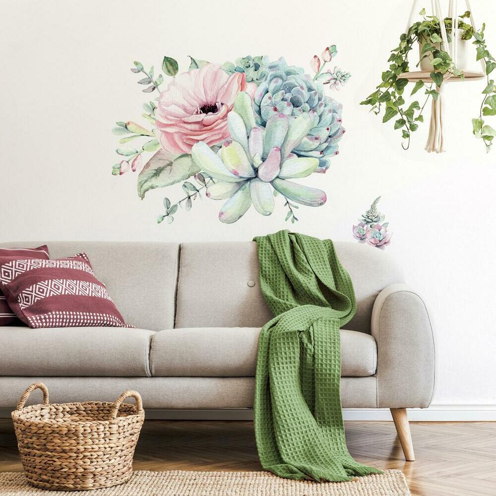 Watercolor Floral Succulents Peel and Stick giant Wall Decals Wall Decals RoomMates   