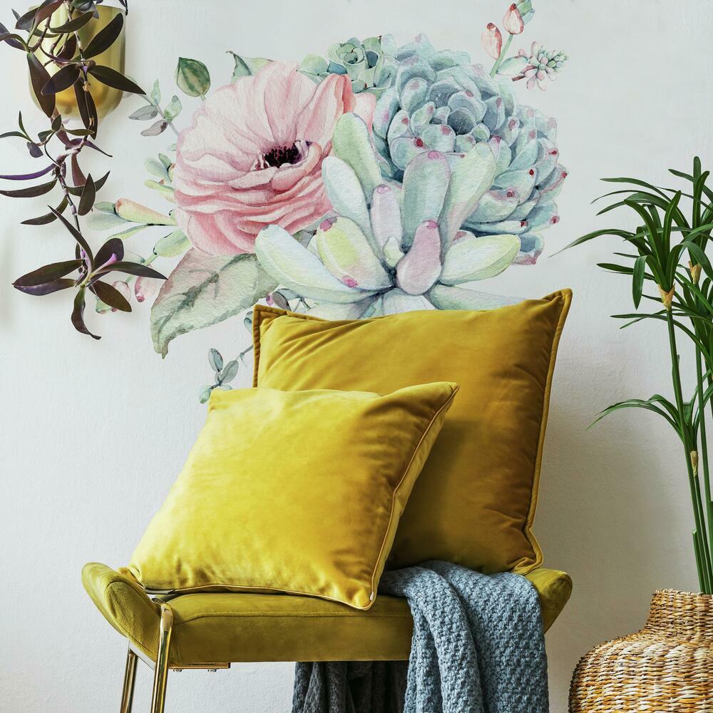 Watercolor Floral Succulents Peel and Stick giant Wall Decals Wall Decals RoomMates   