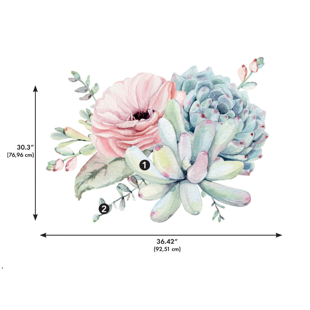 Watercolor Floral Succulents Peel and Stick giant Wall Decals Wall Decals RoomMates   