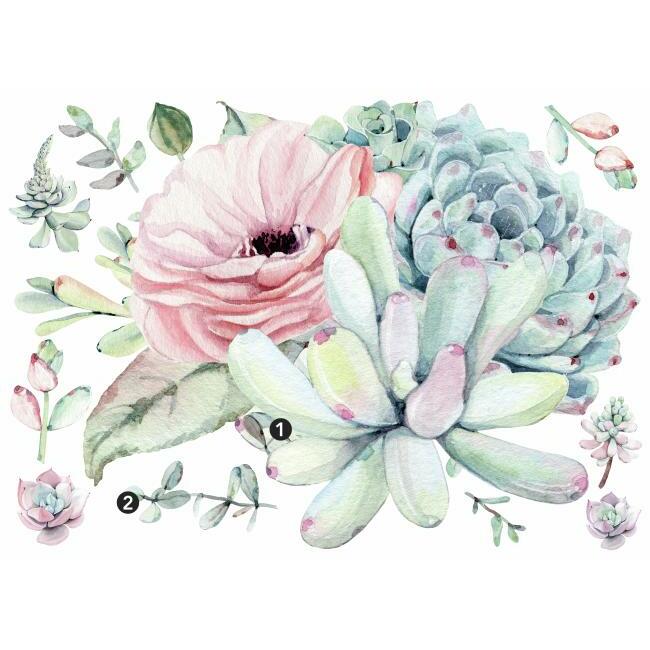Watercolor Floral Succulents Peel and Stick giant Wall Decals Wall Decals RoomMates   