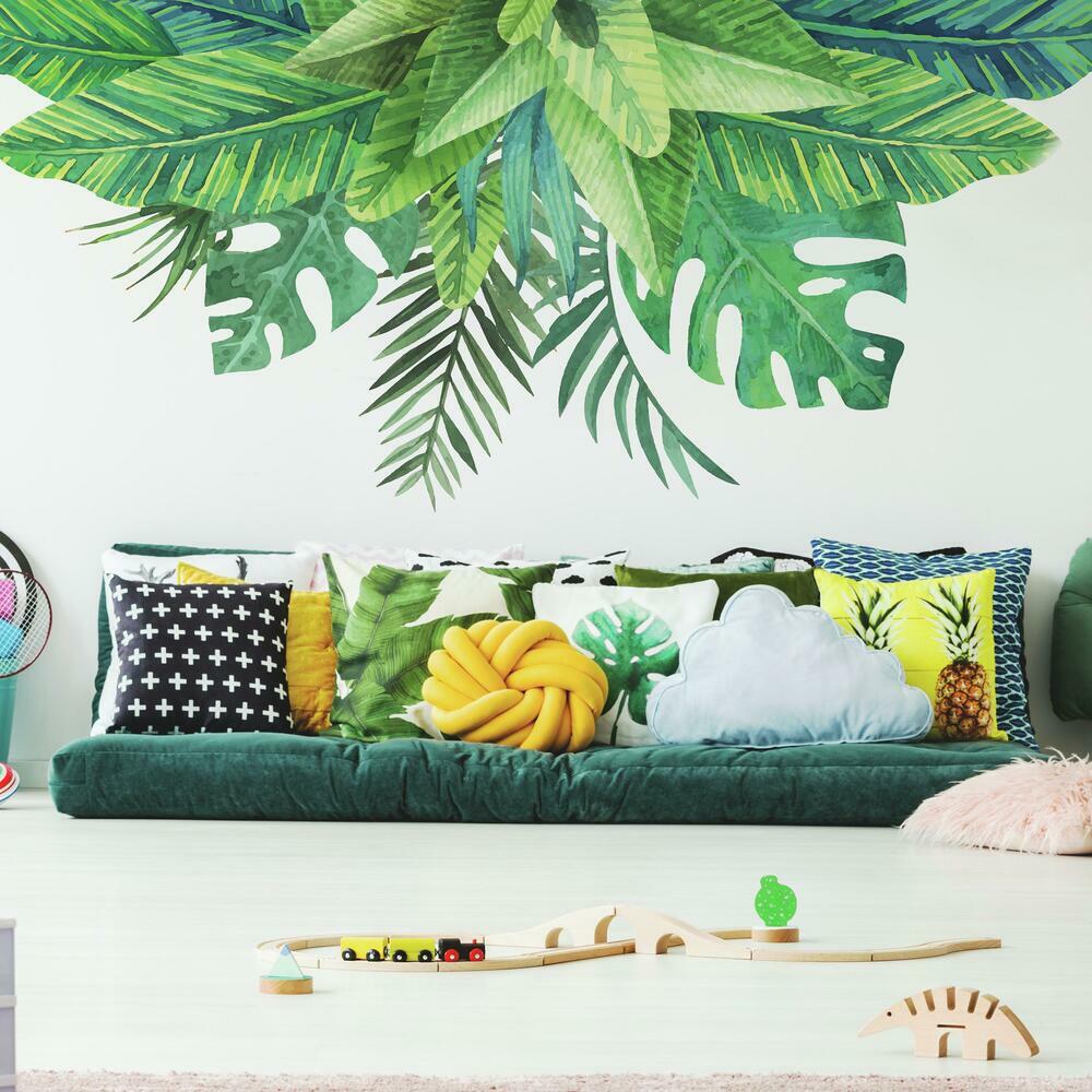 Watercolor Tropical Leaves Peel and Stick Giant Wall Decals Wall Decals RoomMates   