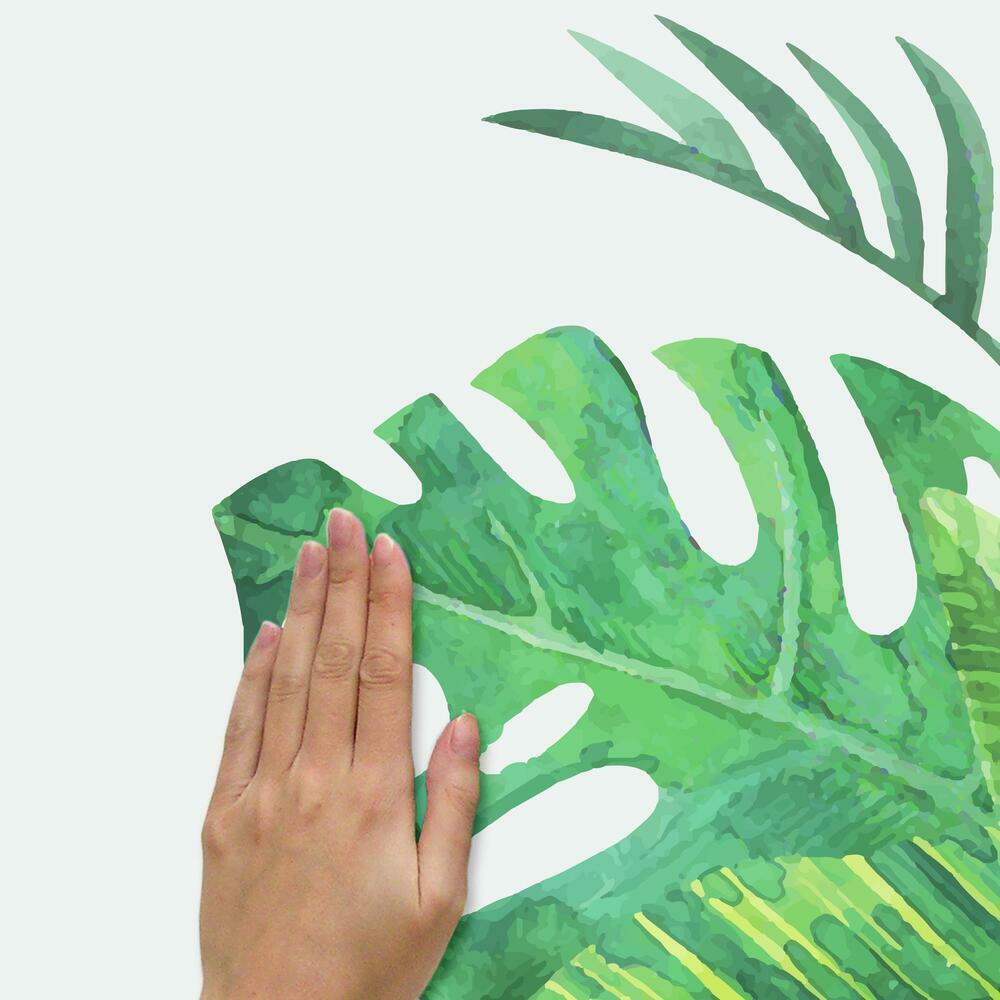 Watercolor Tropical Leaves Peel and Stick Giant Wall Decals Wall Decals RoomMates   