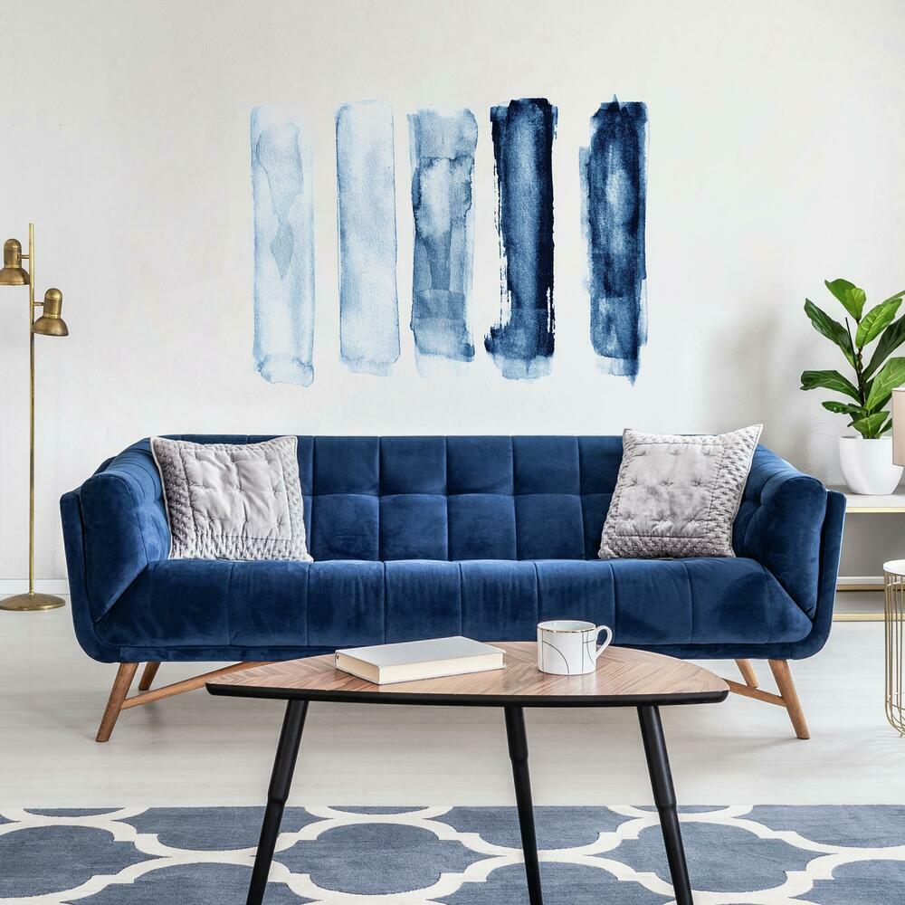 Blue Watercolor Brush Strokes Peel and Stick Giant Wall Decals Wall Decals RoomMates   
