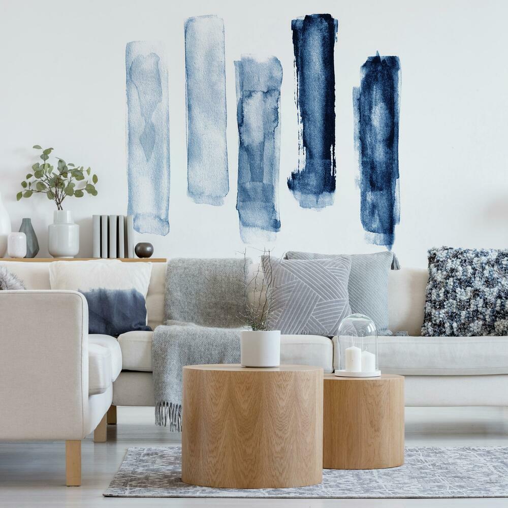 Blue Watercolor Brush Strokes Peel and Stick Giant Wall Decals Wall Decals RoomMates   