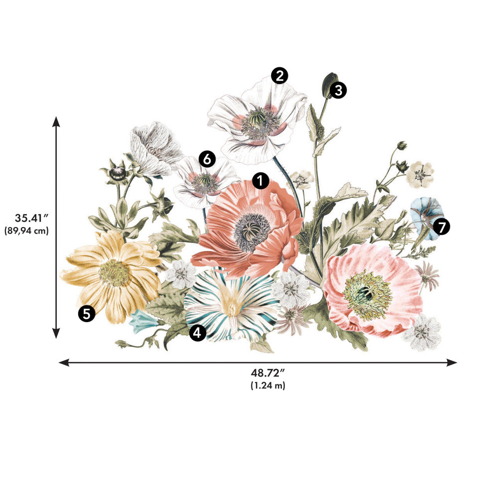 Vintage Poppy Floral Peel and Stick Giant Wall Decals Wall Decals RoomMates   