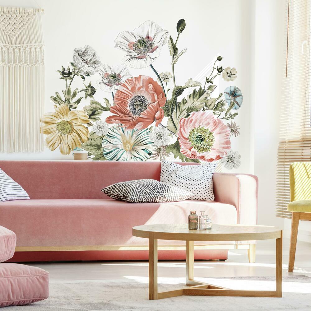 Vintage Poppy Floral Peel and Stick Giant Wall Decals Wall Decals RoomMates   