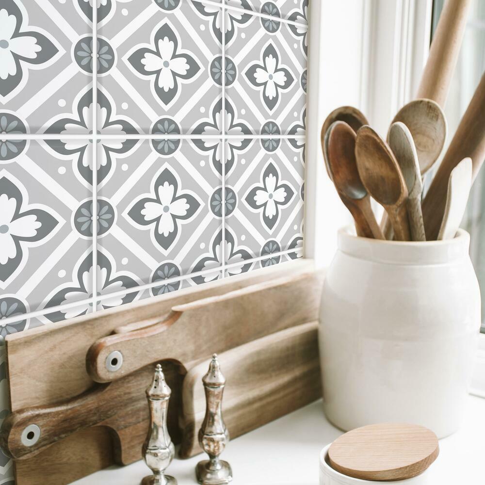 Galway Gray Tile Backsplash Peel and Stick Giant Wall Decals Wall Decals RoomMates   