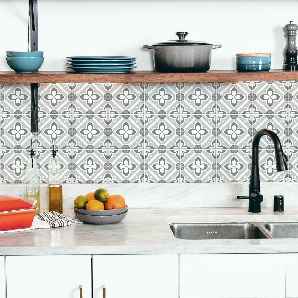 Galway Gray Tile Backsplash Peel and Stick Giant Wall Decals Wall Decals RoomMates   