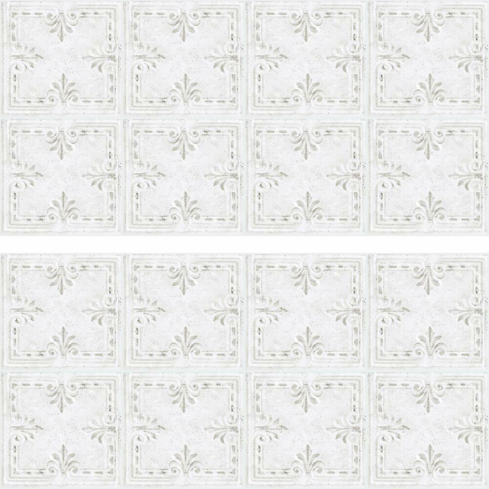 White Tin Tile Backsplash Peel and Stick Giant Wall Decals Wall Decals RoomMates   