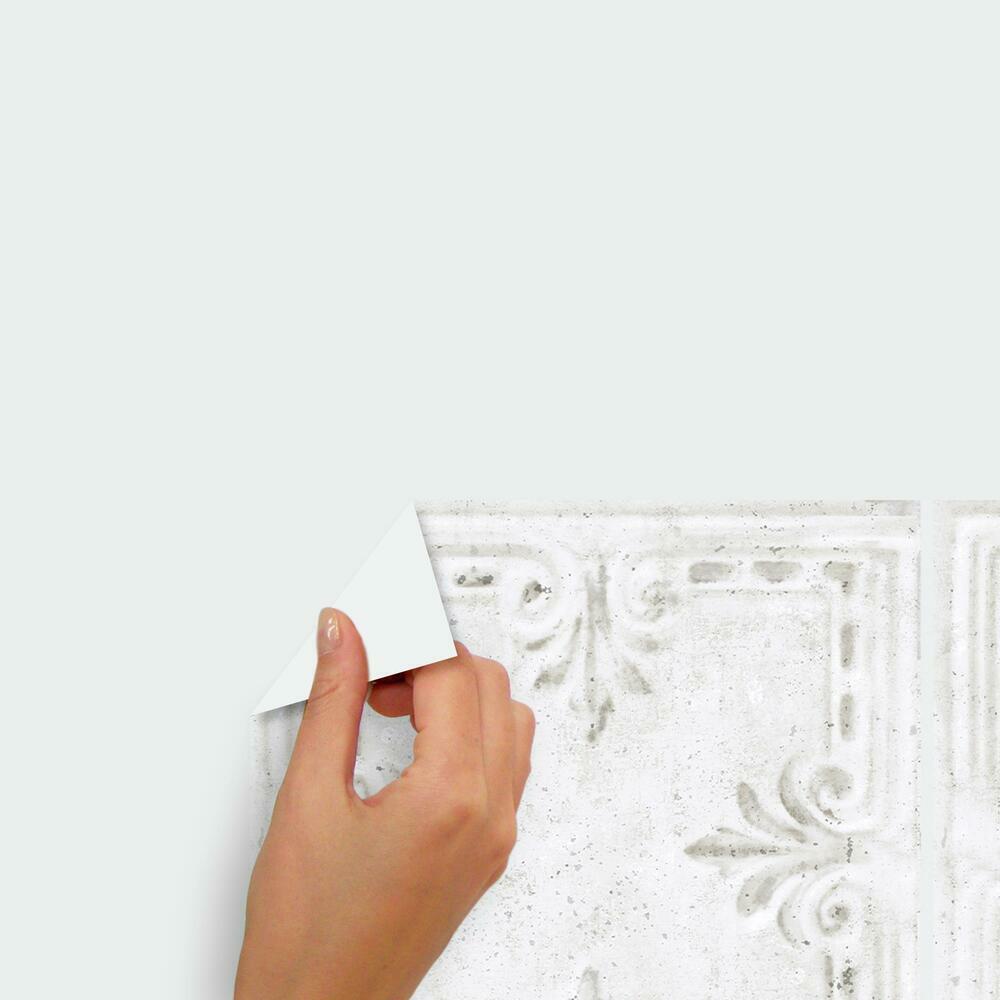 White Tin Tile Backsplash Peel and Stick Giant Wall Decals Wall Decals RoomMates   