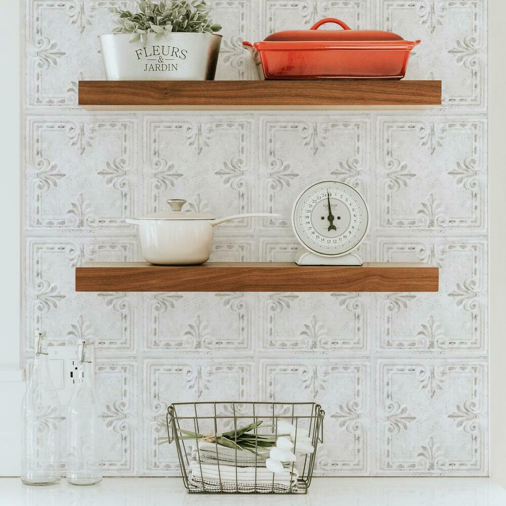 White Tin Tile Backsplash Peel and Stick Giant Wall Decals Wall Decals RoomMates   