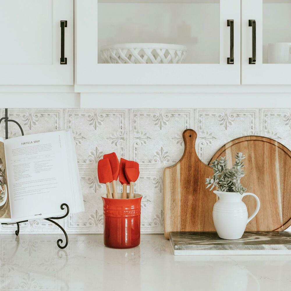 White Tin Tile Backsplash Peel and Stick Giant Wall Decals Wall Decals RoomMates   