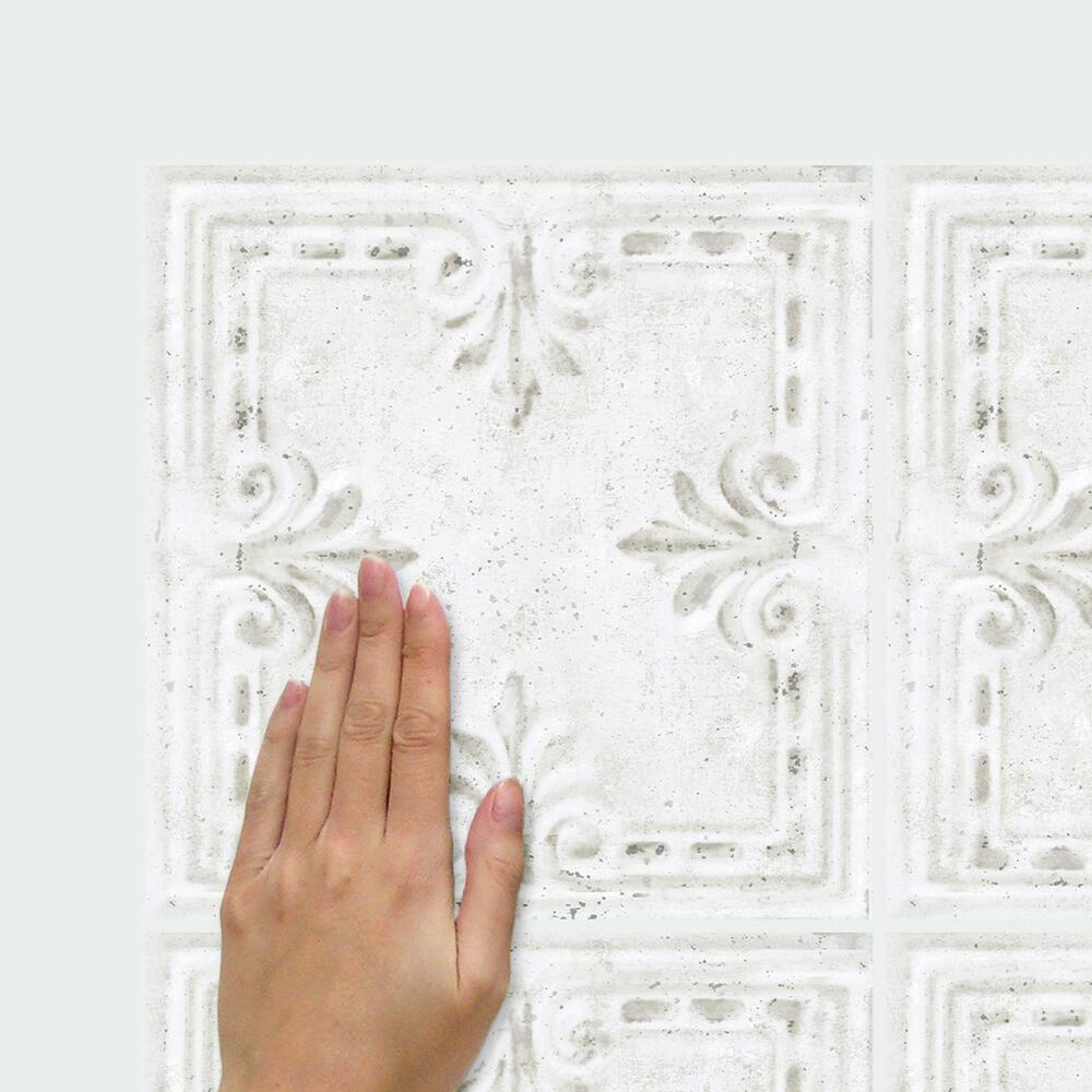 White Tin Tile Backsplash Peel and Stick Giant Wall Decals Wall Decals RoomMates   