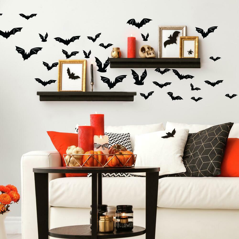 Halloween Black Bats Peel and Stick Wall Decals Wall Decals RoomMates   