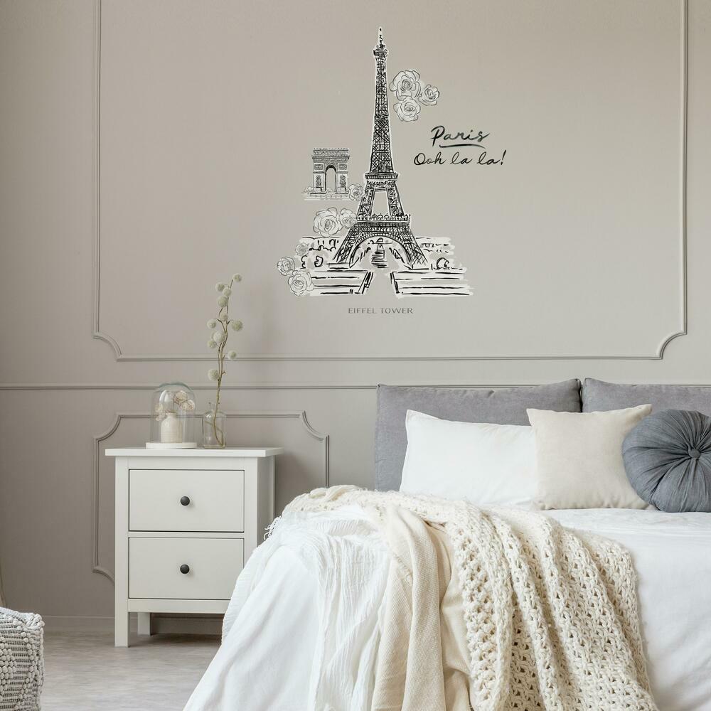 Eiffel Tower Sketch Peel and Stick Giant Wall Decals Wall Decals RoomMates   