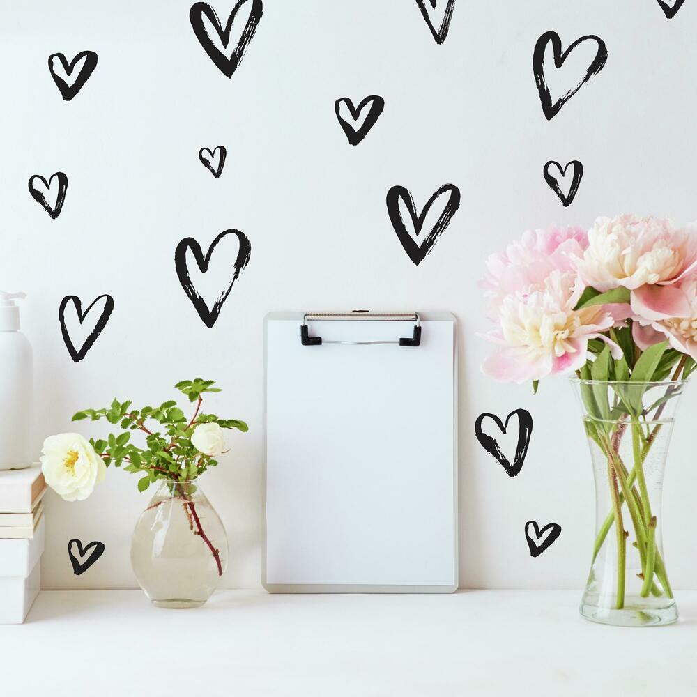 Sketchy Hearts Peel and Stick Wall Decals Wall Decals RoomMates   