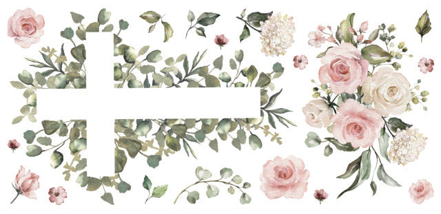 Watercolor Floral Cross Giant Peel & Stick Wall Decals Wall Decals RoomMates   
