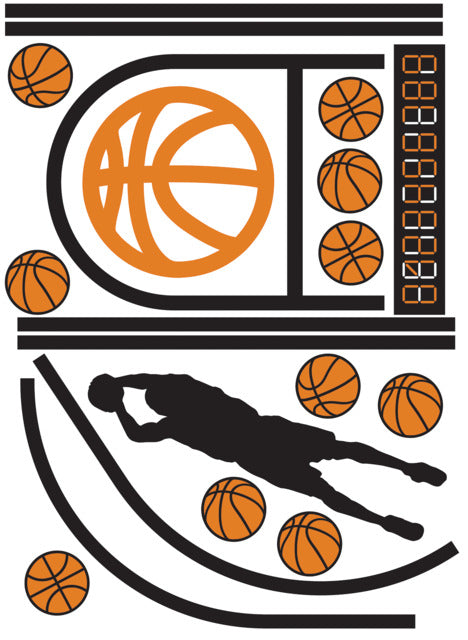 Basketball Court XL Giant Peel & Stick Wall Decals With Glow Orange Wall Decals RoomMates   