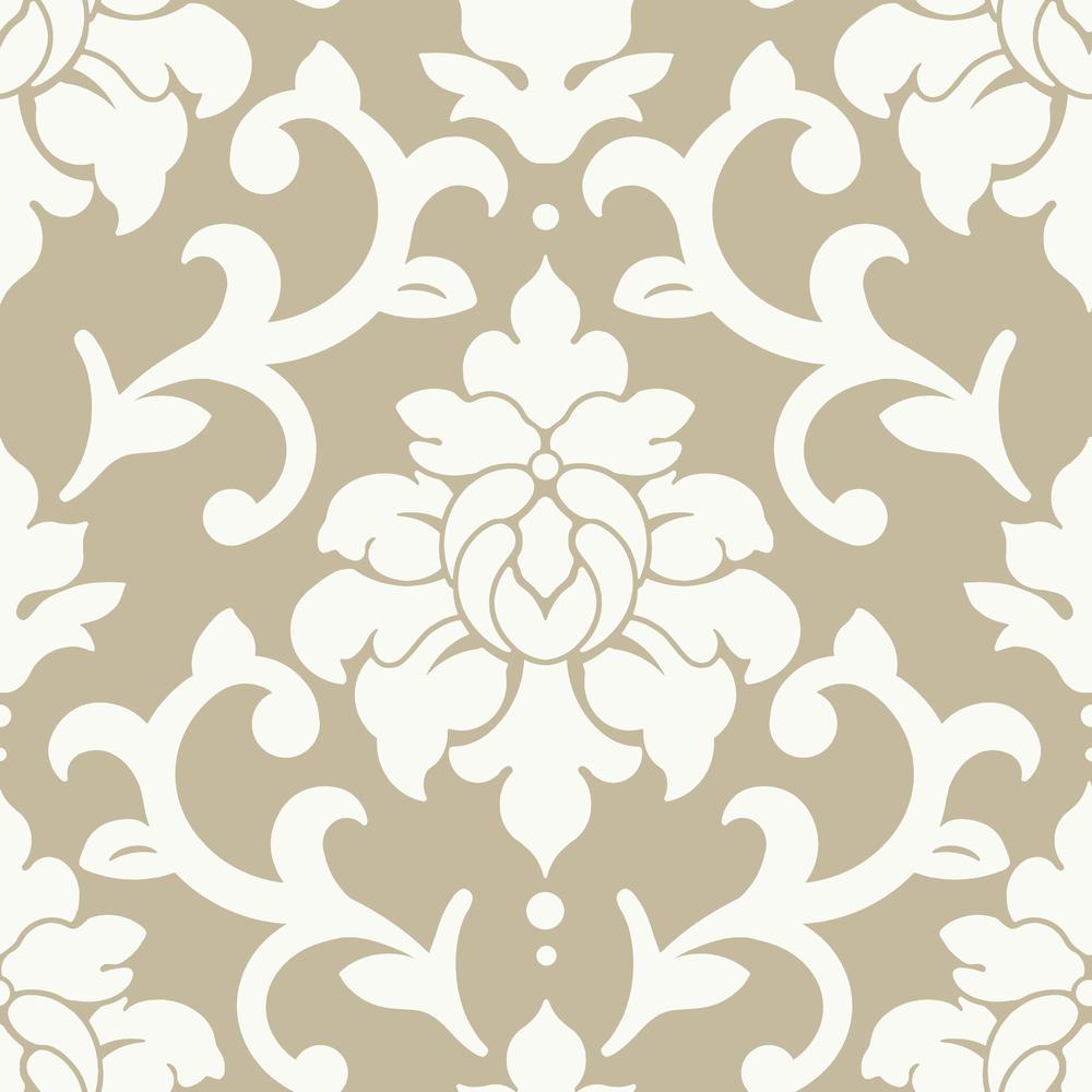 Damask Peel & Stick Wallpaper Peel and Stick Wallpaper RoomMates Roll Gold and White 