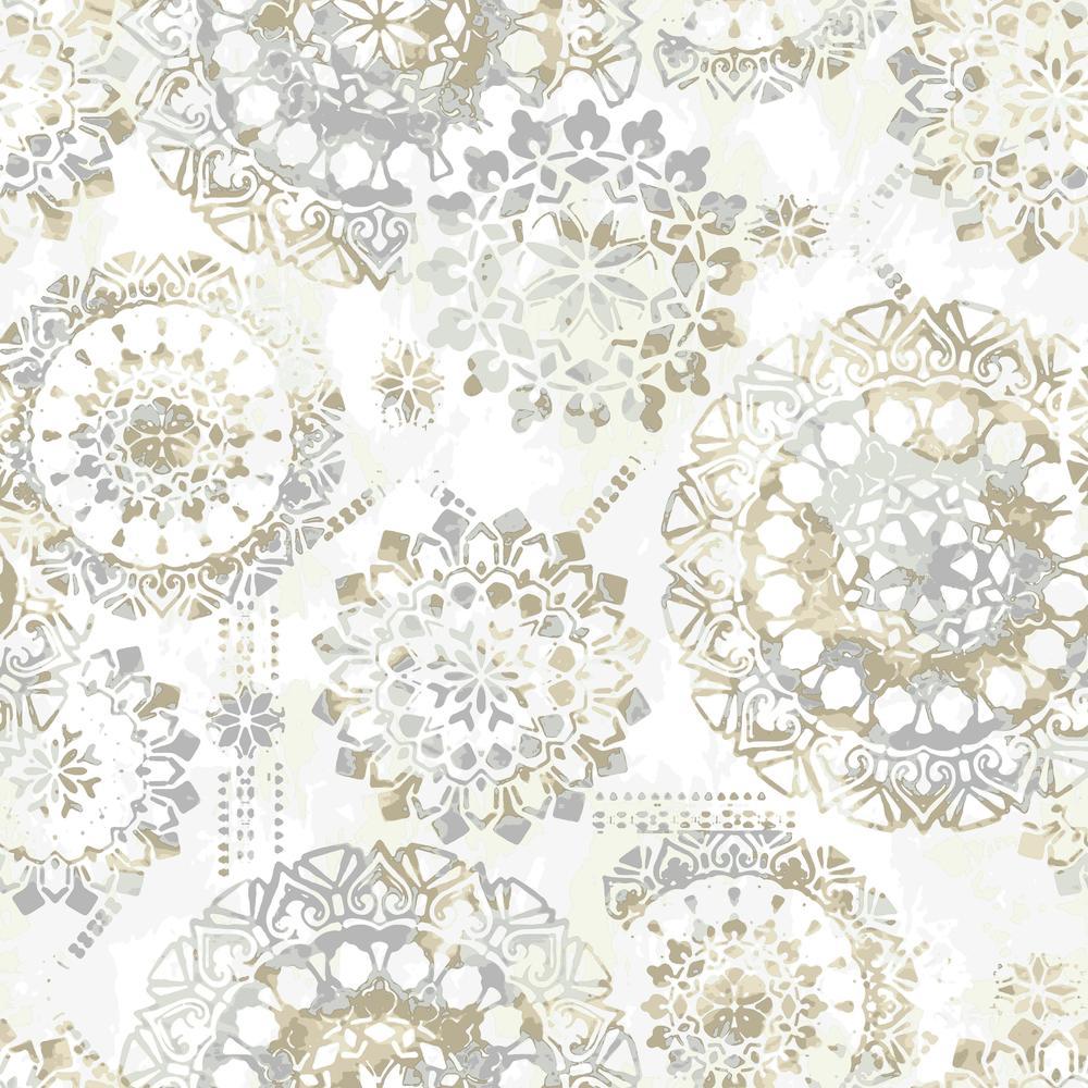 Bohemian Peel and Stick Wallpaper Peel and Stick Wallpaper RoomMates Roll Tan 