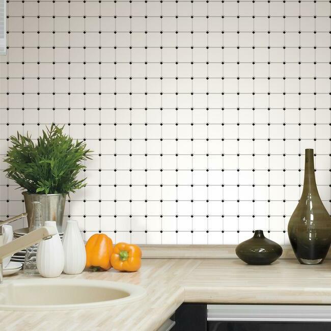 Black and White Diamond Tile Peel and Stick Backsplash Peel and Stick Backsplash RoomMates   