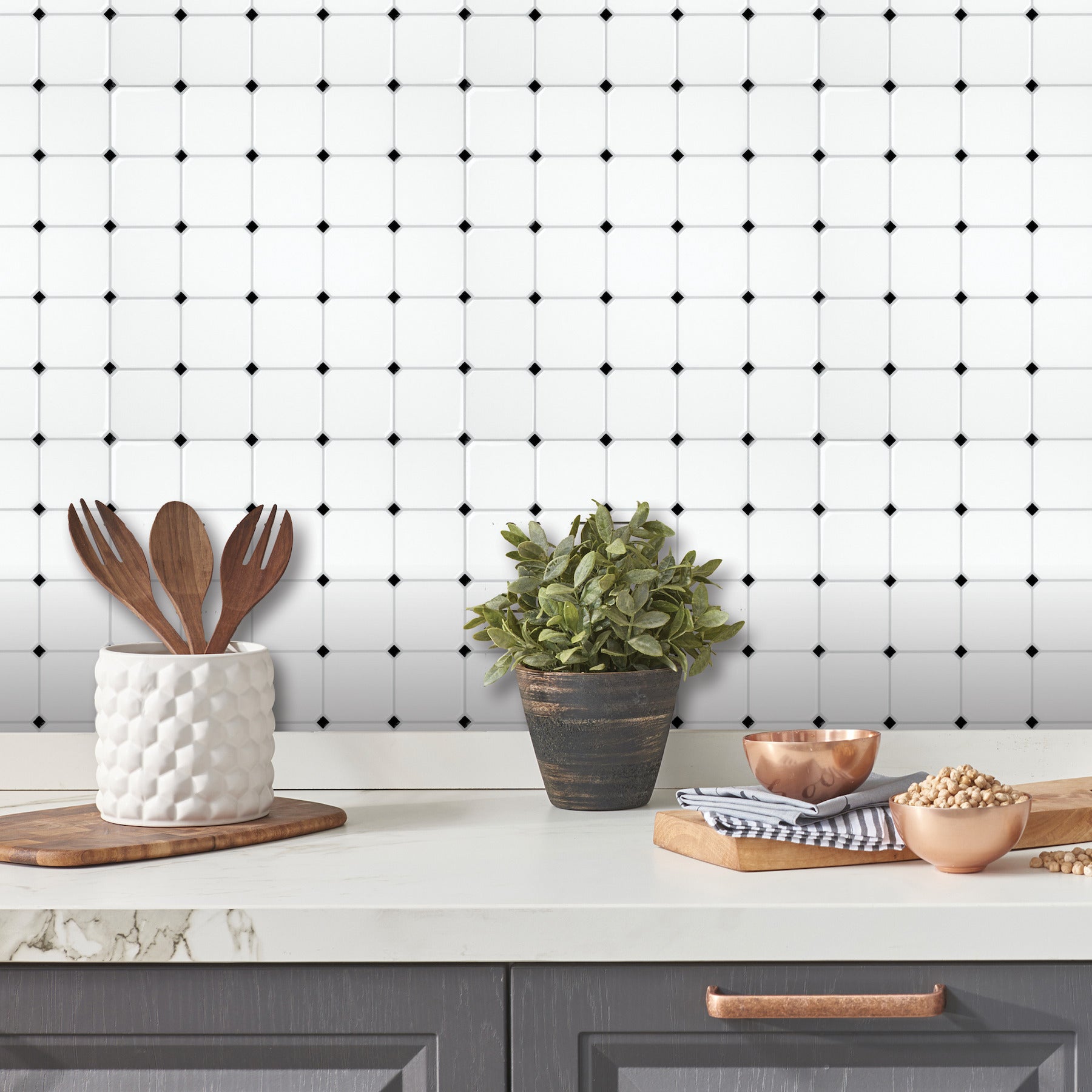 Black and White Diamond Tile Peel and Stick Backsplash Peel and Stick Backsplash RoomMates   