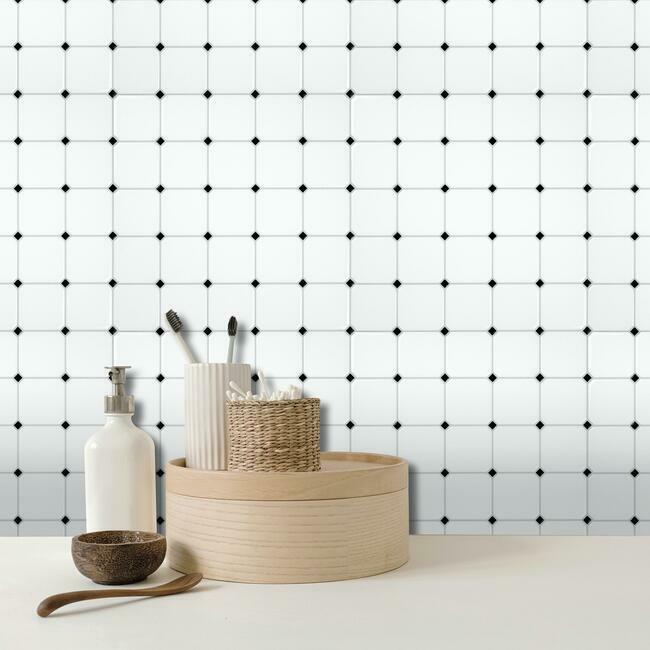 Black and White Diamond Tile Peel and Stick Backsplash Peel and Stick Backsplash RoomMates   