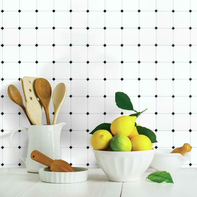 Black and White Diamond Tile Peel and Stick Backsplash Peel and Stick Backsplash RoomMates   
