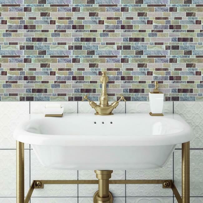 Blue Long Stone Tile Peel and Stick Backsplash Peel and Stick Backsplash RoomMates   