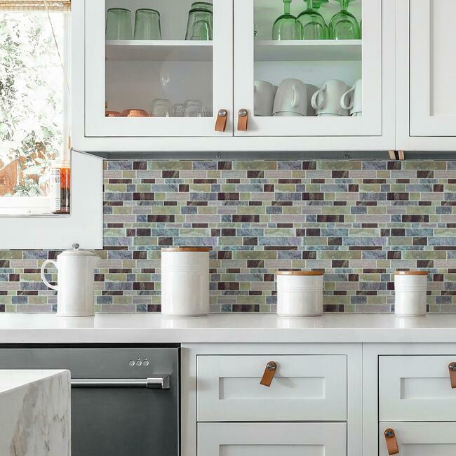 Blue Long Stone Tile Peel and Stick Backsplash Peel and Stick Backsplash RoomMates   