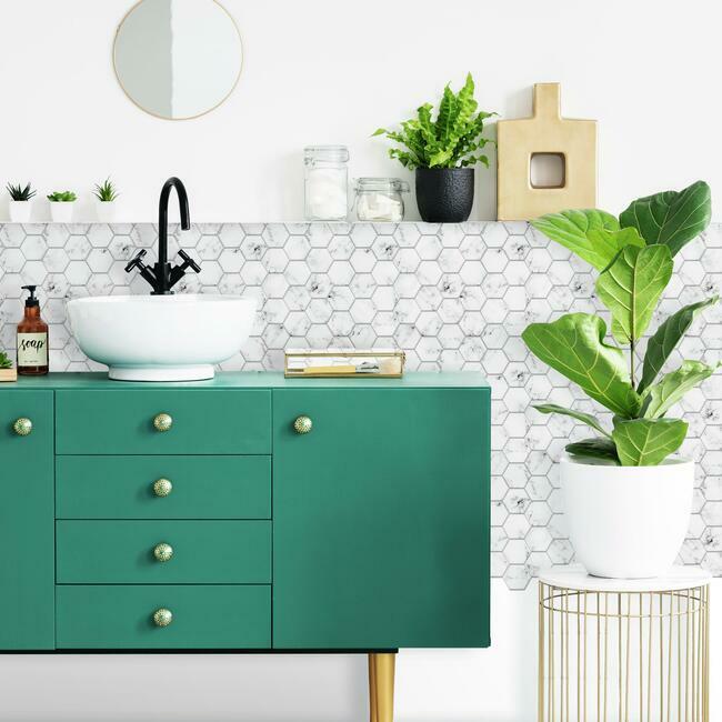 Carrara Marble Hexagon Peel and Stick Backsplash Peel and Stick Backsplash RoomMates   