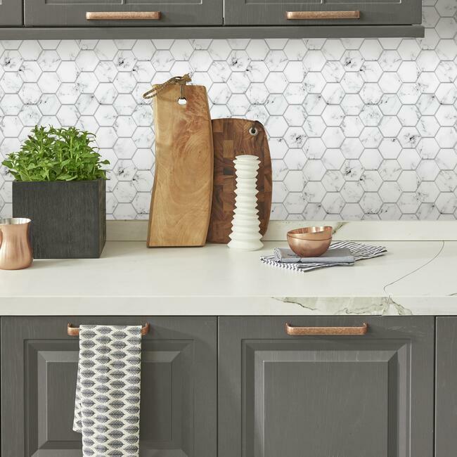 Carrara Marble Hexagon Peel and Stick Backsplash Peel and Stick Backsplash RoomMates   