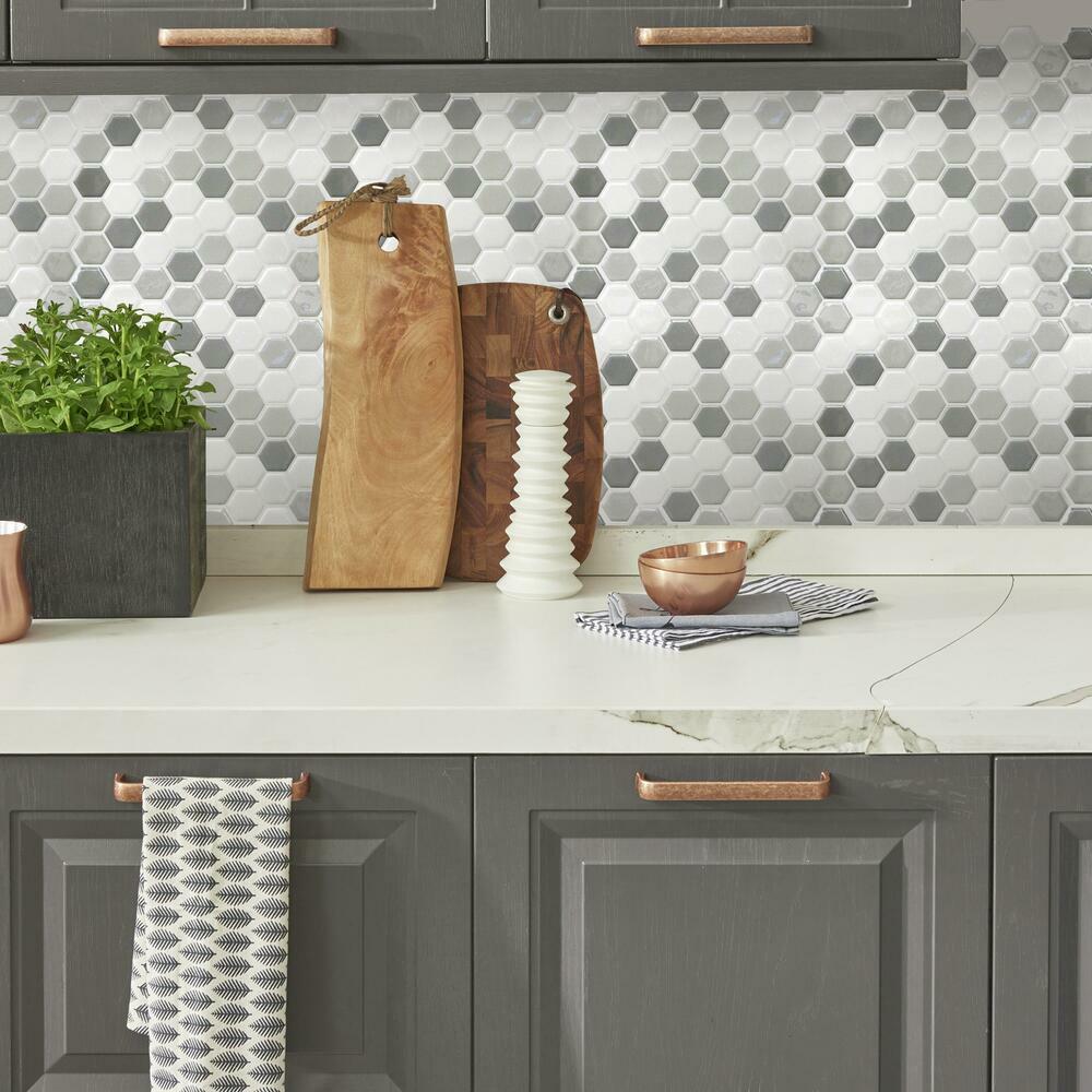 Gray Hexagon Tile Peel and Stick Backsplash Peel and Stick Backsplash RoomMates   